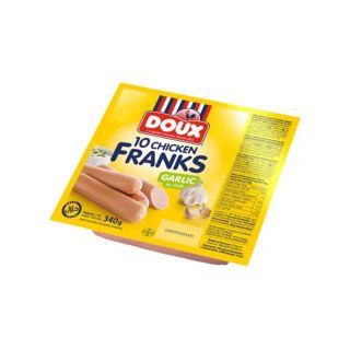 DOUX CHICKEN SAUSAGE 10 CHICKEN FRANKS GARLIC 340 GM